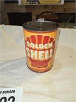 Vintage Golden Shell oil can 5.5" t