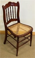 NICE CLEAN ANTIQUE ACCENT CHAIR W RATTAN SEAT