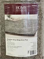 NEW IN BOX WEATHER GRAY SHAG AREA RUG -  5 X 7 FT