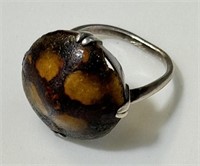UNIQUE STERLING SILVER AND TORTOISE SHELL RING