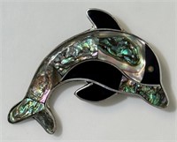 NICE LARGE STERLING SILVER DOLPHIN BROOCH