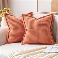 MIULEE Coral Red Corduroy Pillow Covers 16x16 Inch