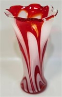 GREAT BLOWN GLASS RED & WHITE SWIRL VASE