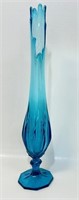 BEAUTIFUL LARGE RETRO BLUE GLASS FOOTED VASE