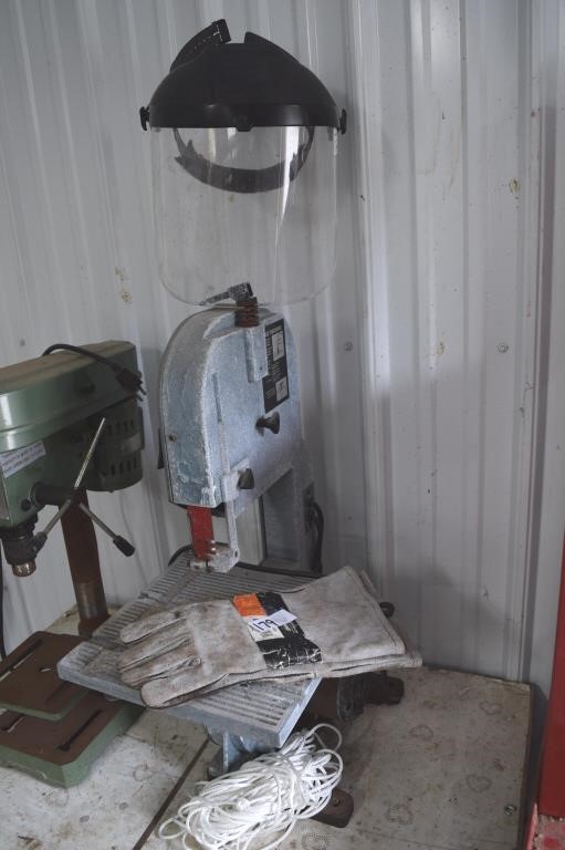 Band saw, face shield, welding gloves