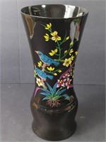 Vtg Lacquered Wood Hand Painted Vase