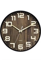 Nuovo Round Wall Clock Silent & Non-Tickin Wood