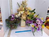 Faux Flowers in Basket & Vase