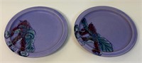 TWO LOVELY FLO GREIG HAND PAINTED POTTERY PLATES