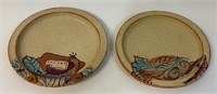 TWO PRETTY FLO GREIG SIGNED POTTERY PLATES