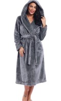Women Plush Fleece Robe Long Warm Bathrobe Shawl