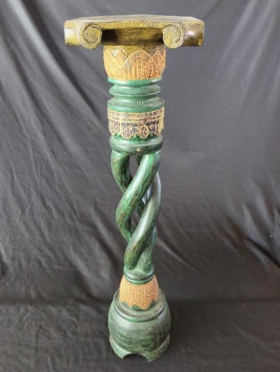 Ornate Twisted Wood Pedestal Stand