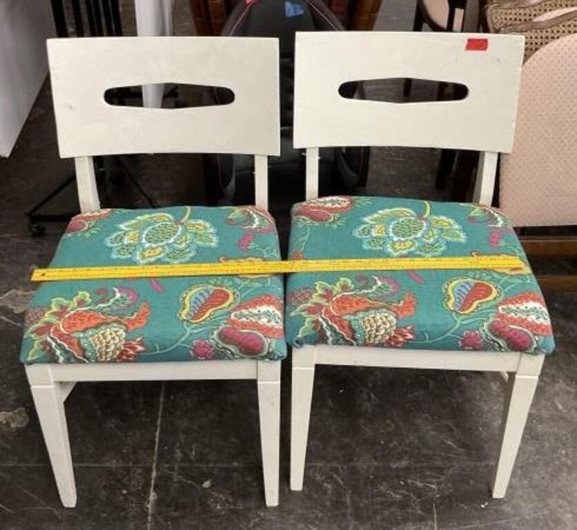Wooden Chairs Padded Seats Pair