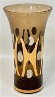 AWESOME RETRO BROWN GLASS VASE W GRAPHICS