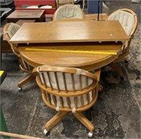 Keller Wooden Table, Leaf & 4 Rolling Chairs