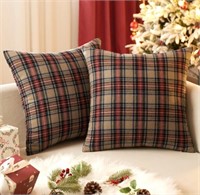 Christmas Khaki Tartan Plaid Throw Pillow Covers