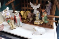 CERAMIC NATIVITY SET AND STABLE
