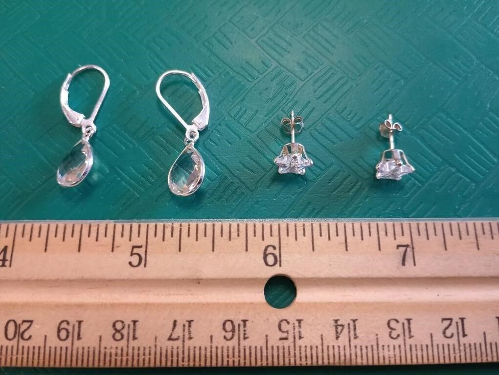 Sterling Silver & Crystal Earrings 2 Pair