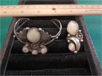 Silver & M.O.P? Stones Cuff Bracelet & Ring Set