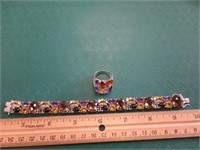 Sterling Silver Ring & Bracelet Multi Colored