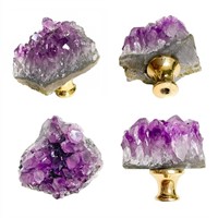 YOUYOUULU 4pcs Amethyst Gems Knobs - Natural Stone