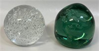 TWO NICE LARGE BLOWN GLASS PAPERWEIGHTS