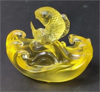 Vtg Tittot Chinese Art Glass Fish on Waves