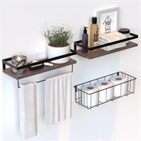 RICHER HOUSE Floating Shelves with Wire Basket, Fa