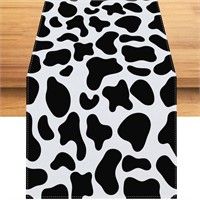 Rvsticty Linen Cow Print Table Runner Black and Wh