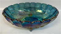 GREAT LARGE VINTAGE CARNIVAL GLASS FOOTED BOWL