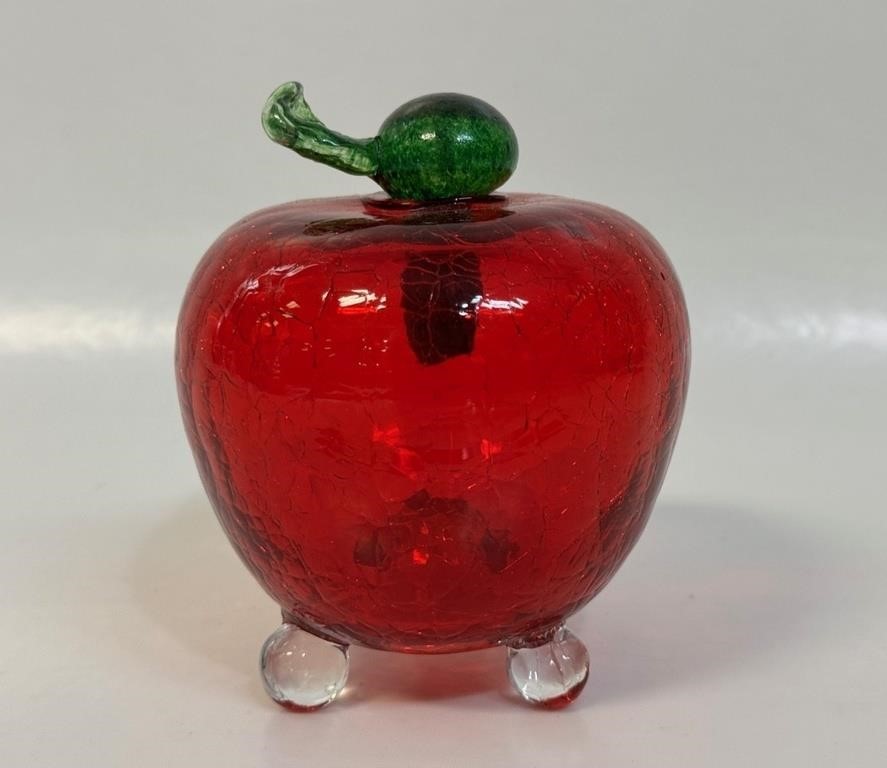 UNIQUE HAND BLOWN GLASS FOOTED APPLE - DECOR