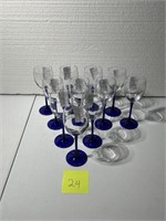 COBALT BLUE GLASS WINE GOBLETS SET