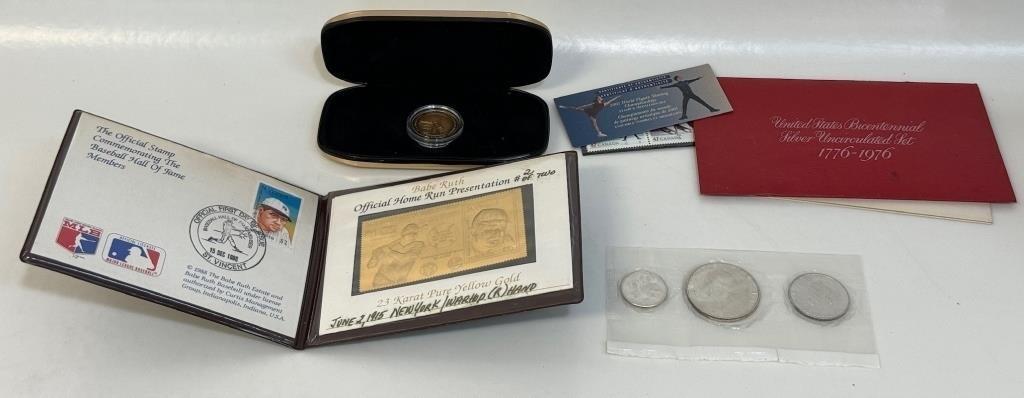 BABE RUTH STAMP, LIBERTY COINS & FIGURE SKATING