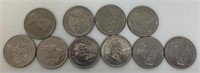 TEN POST CONFEDERATION CANADIAN 50 CENT COINS