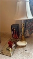 Brass table lamp, hurricane candle lamp, night