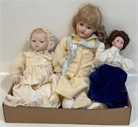 THREE LOVELY PORCELAIN FACE DOLLS - QUALITY