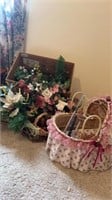 Wicker doll basket, doll stands, floral swag,