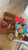 Glass stones crystals, vintage baby toys Mickey,