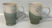 TWO PRETTY SIGNED POTTERY EXTRA LARGE MUGS