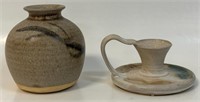 TWO NICE SIGNED STUDIO POTTERY PIECES INCL FLO
