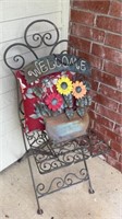 Folding metal patio chair, welcome flower metal