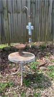 Small metal patio table, cast iron hummingbird