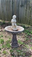 Bird bath, boy with rabbit garden statue