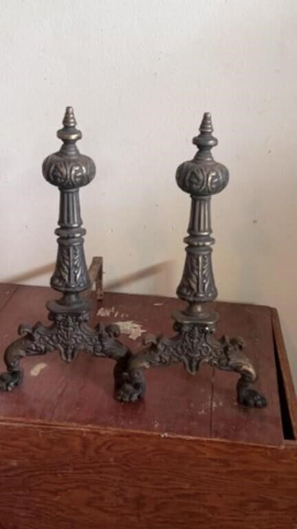 Antique cast iron fireplace dog irons