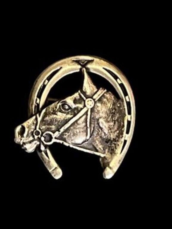 Vintage Sterling Silver Horse Head Shoe Brooch Pin