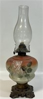 PRETTY 1800'S CAST OIL LAMP W CHIMNEY