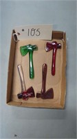 4 VINTAGE GLASS SOUVENIER HATCHETS