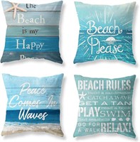 Set of 4 Summer Coastal Beach Throw Pillow Covers