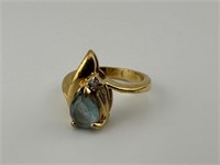 Vintage Gold Plated Blue Stone Ring Size 5