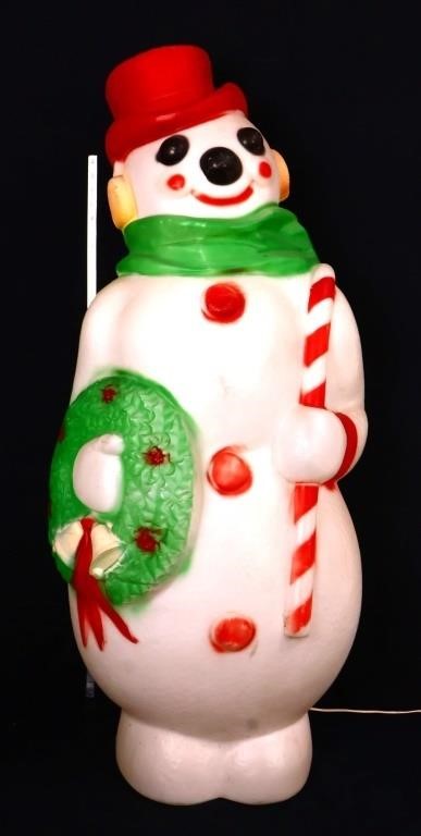 Vintage 48in snowman w/ candy cane blow mold